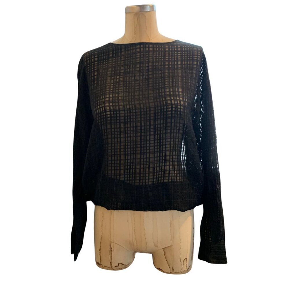 Agnona Womens Black Sheer Long Sleeve Round Neck Pullover Top Womens Size 40